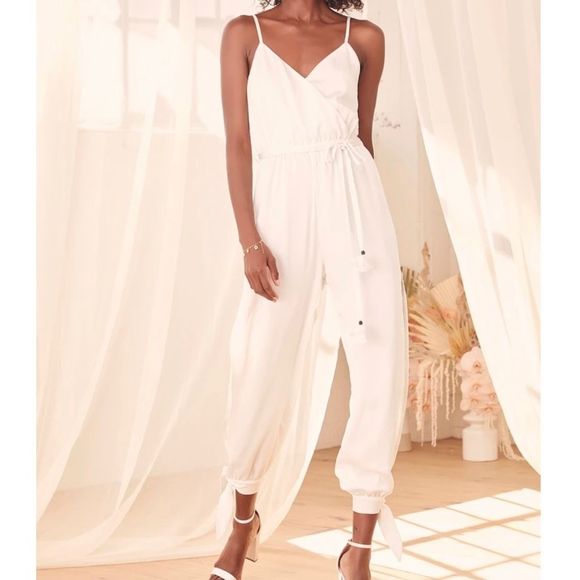 Lulu's Pants & Jumpsuits Lulus Lovely As Can Be White Satin